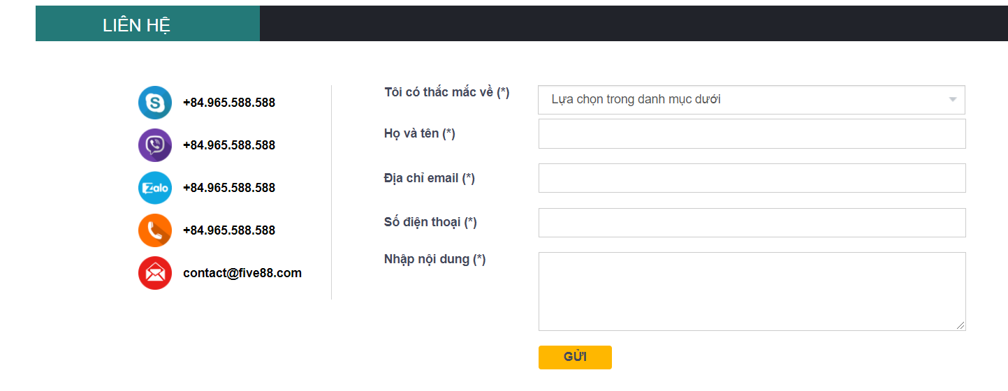 Thông tin liên hệ tại nhà cái Five88