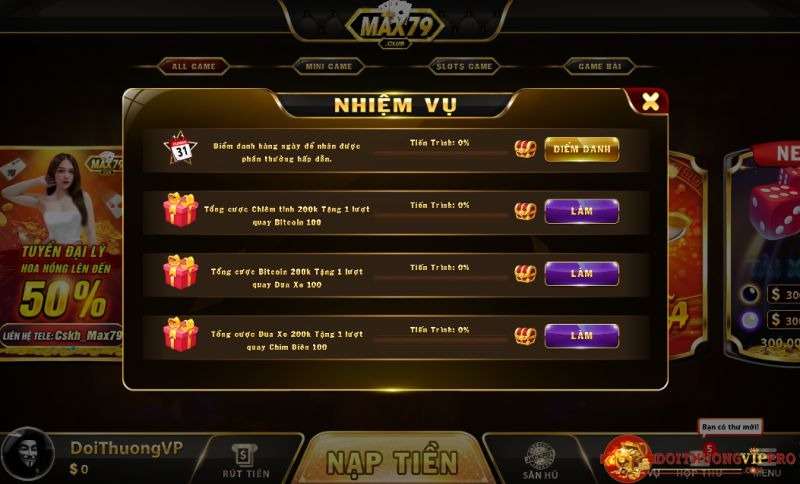 Ưu đãi lớn tại Max79 cho game thủ