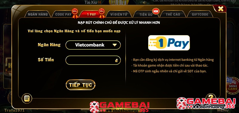 Nạp tiền 1 Pay nhanh chóng chỉ qua 3 bước