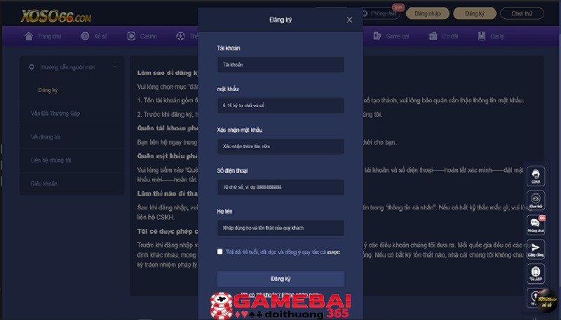 Đăng ký tài khoản Xoso66 