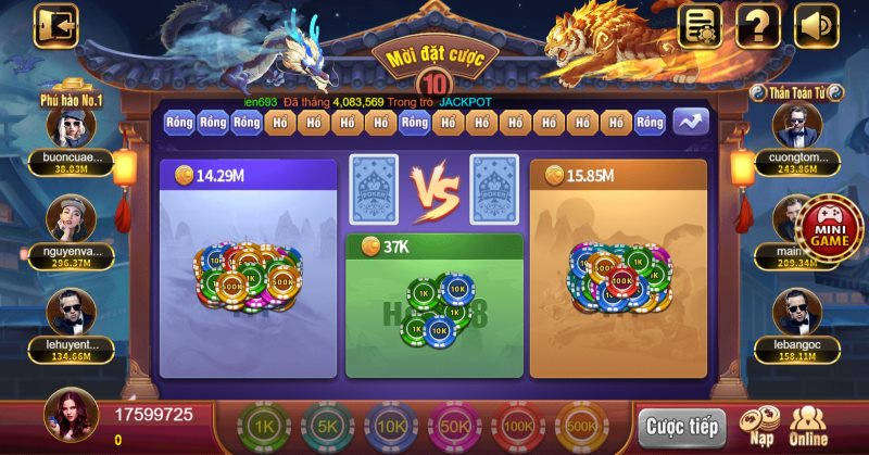 Rồng Hổ trò chơi đổi thưởng được săn đón nhất tại B52 Club và 68 Game Bài 